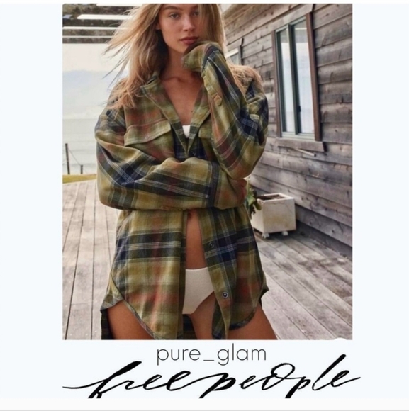 Free People Tops - Free People Plaid Button-Up Shirt - Green and Blue